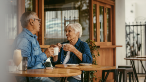 Elderly Couple Drinking Coffee